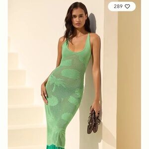 Green Crochet Maxi Dress with Fringe